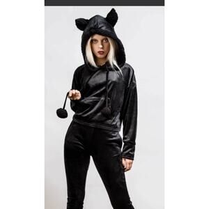 Killstar Black Cat Ears Hoodie Goth Emo Fleece Soft Sweatshirt Halloween L/XL